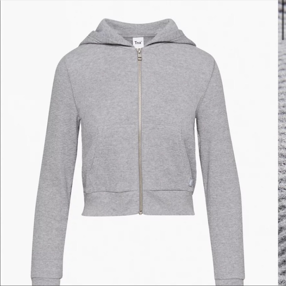 Aritzia TNA Gray Waffle Hooded Zip Up Jacket - Picture 3 of 9